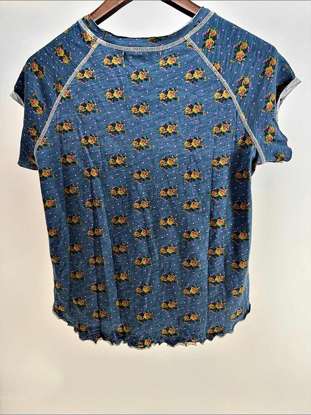Natural Life Lily Cotton Short Sleeve Tee Shirt Floral Blue & Pink Large - Picture 2 of 8